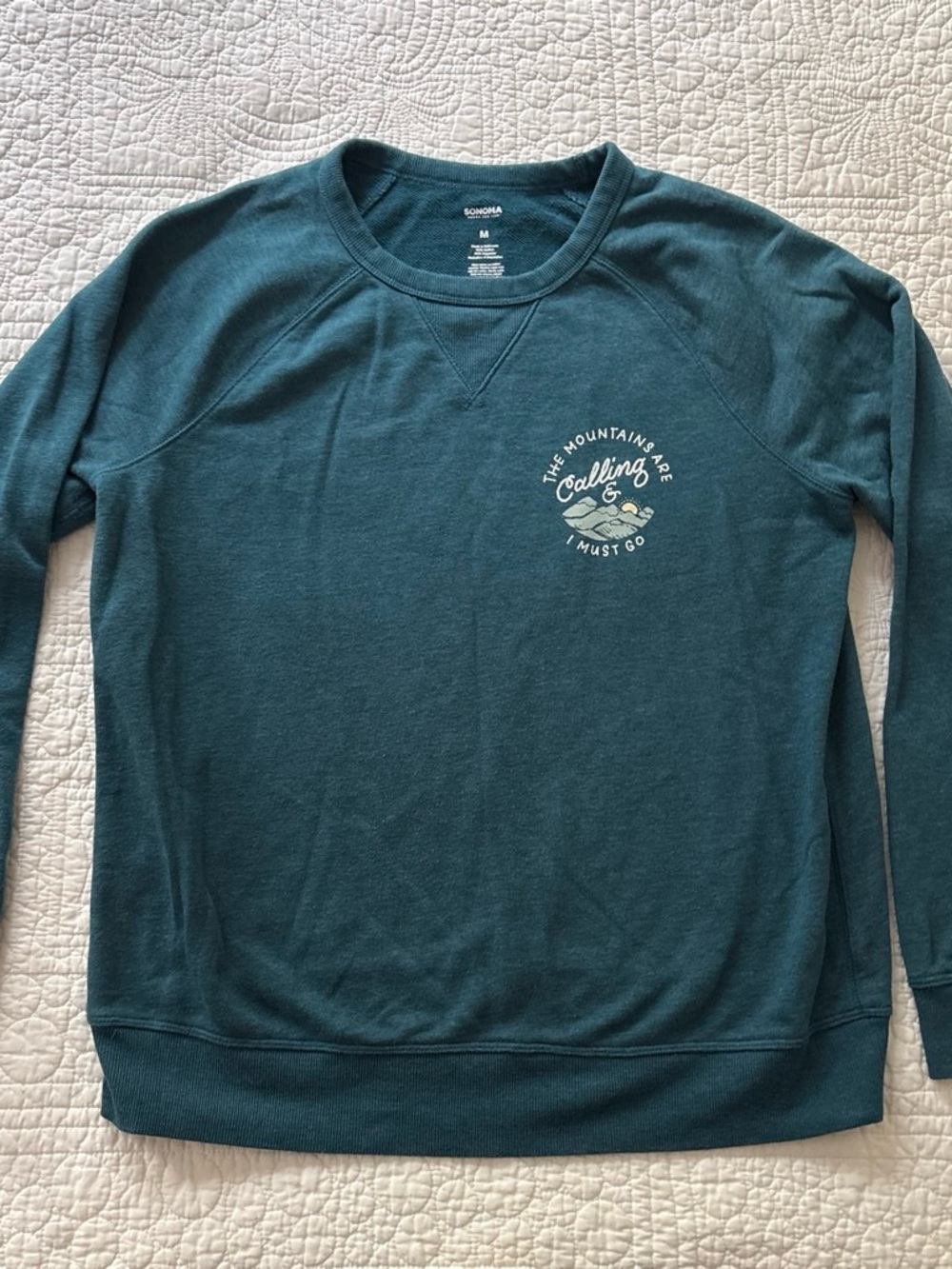 Sonoma Men's Teal Crewneck with Mountain Graphic
